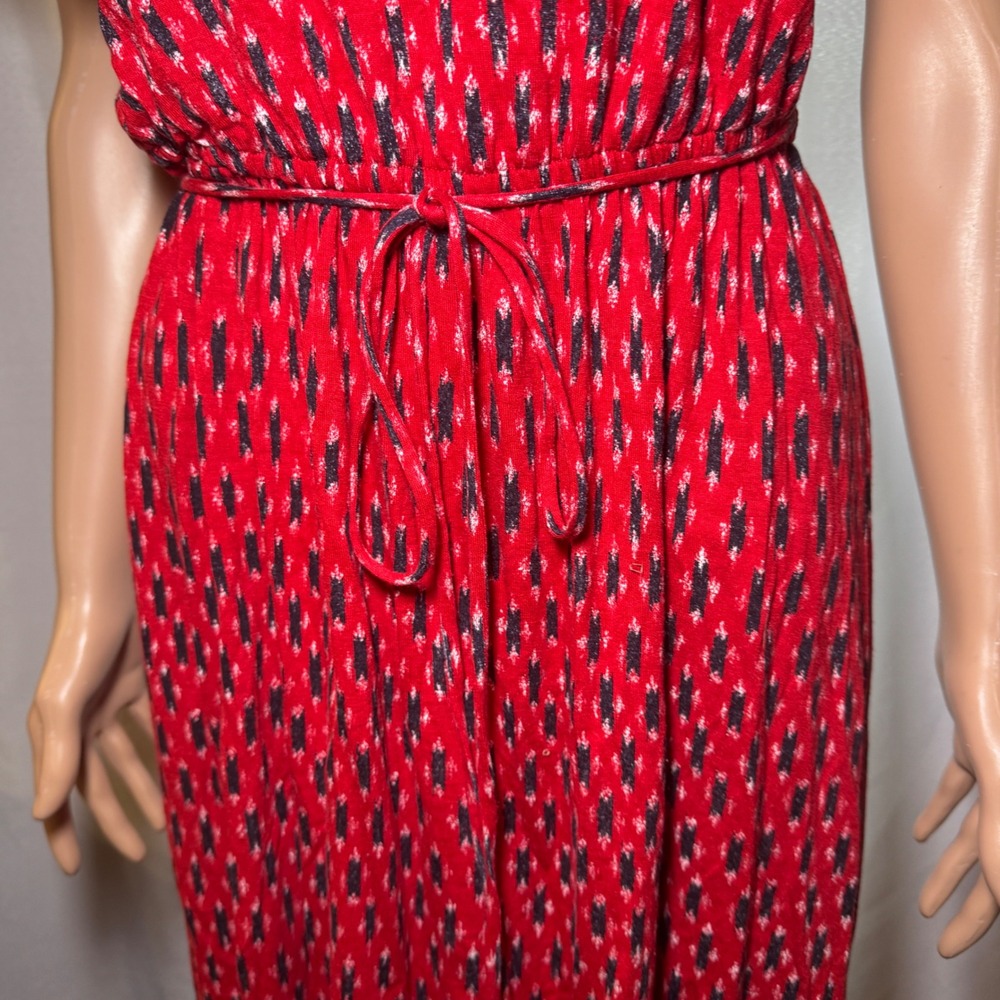 LOFT Red Ikat Print Flutter Sleeve V Neck Tie Waist‎ Dress Women's Size S - Picture 3 of 7